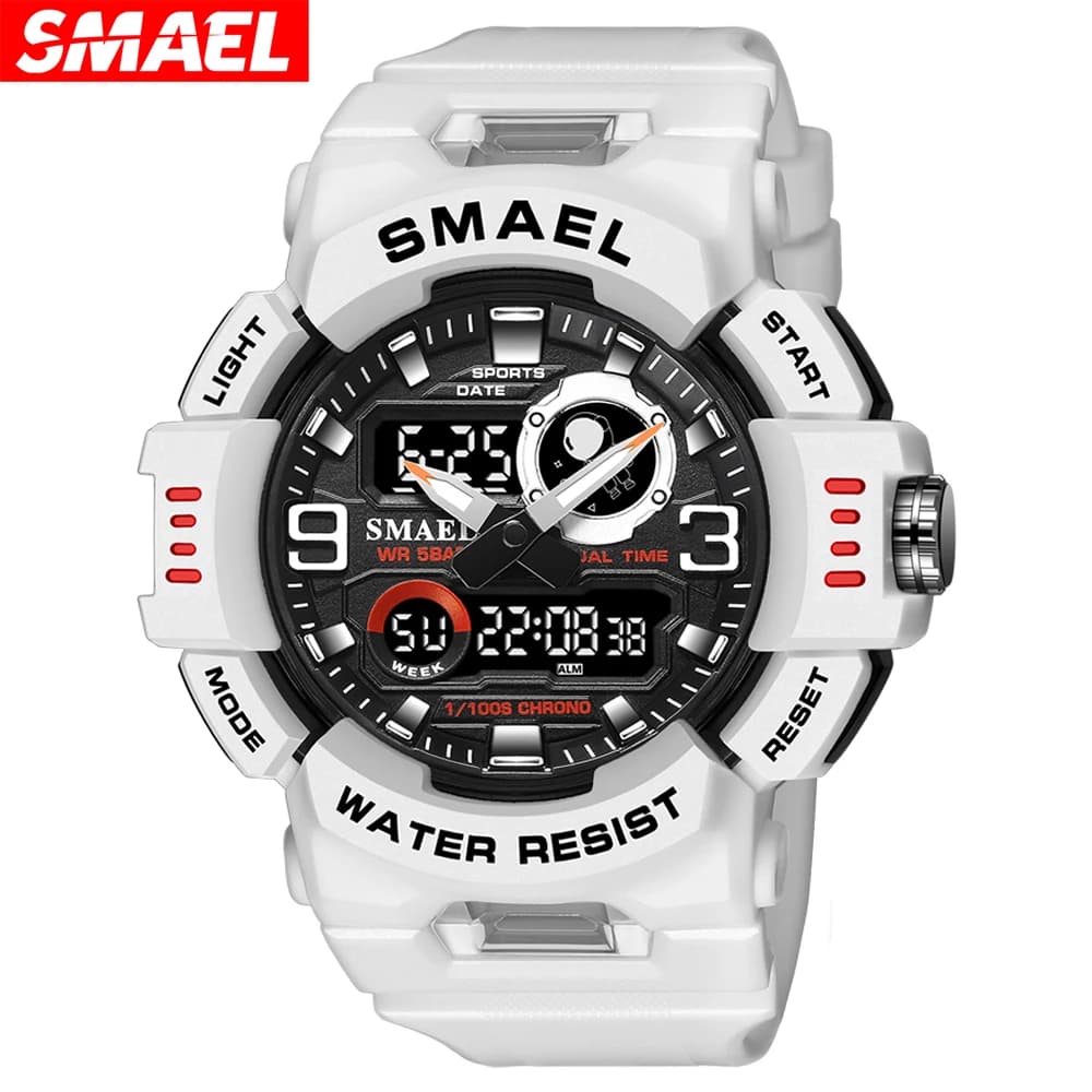 SMAEL Men's Sports Watch Alarm Clock With LED Light Digital Watch Dual Time Display Automatic Date Retro Lighting Quartz Wristwatches for young men