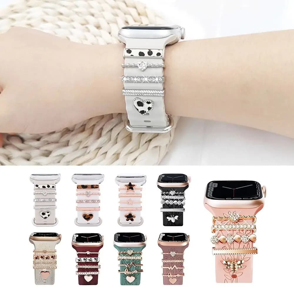 Metal Charms Decoration For Apple Watch Band Diamond Wristbelt Ornament Silicone Bracelet Decorative Ring Strap Accessories
