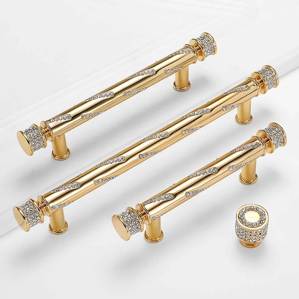 Maniglia per cassetto dell'armadio di lusso con luce dorata Maniglia per porta dell'armadio da vino con diamanti in stile nordico moderno e minimalista Maniglie per cassetti da cucina