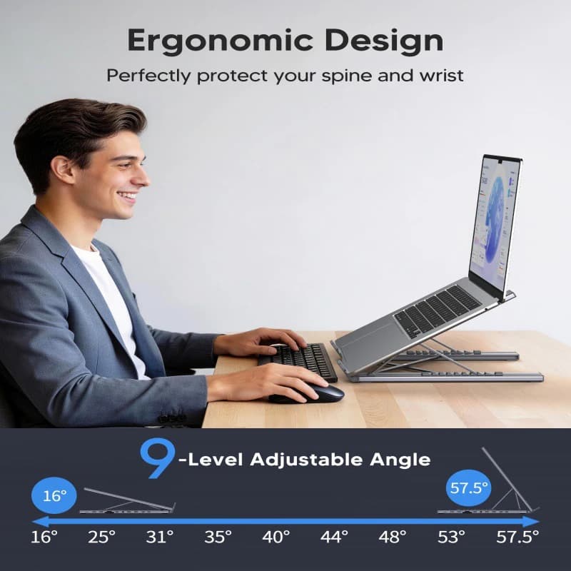 Supporto docking station per laptop 11-in-1 con hub USB – Compatibile con laptop da 10-17 pollici, ricarica PD da 100 W, regolazione dell'angolo a 9 posizioni