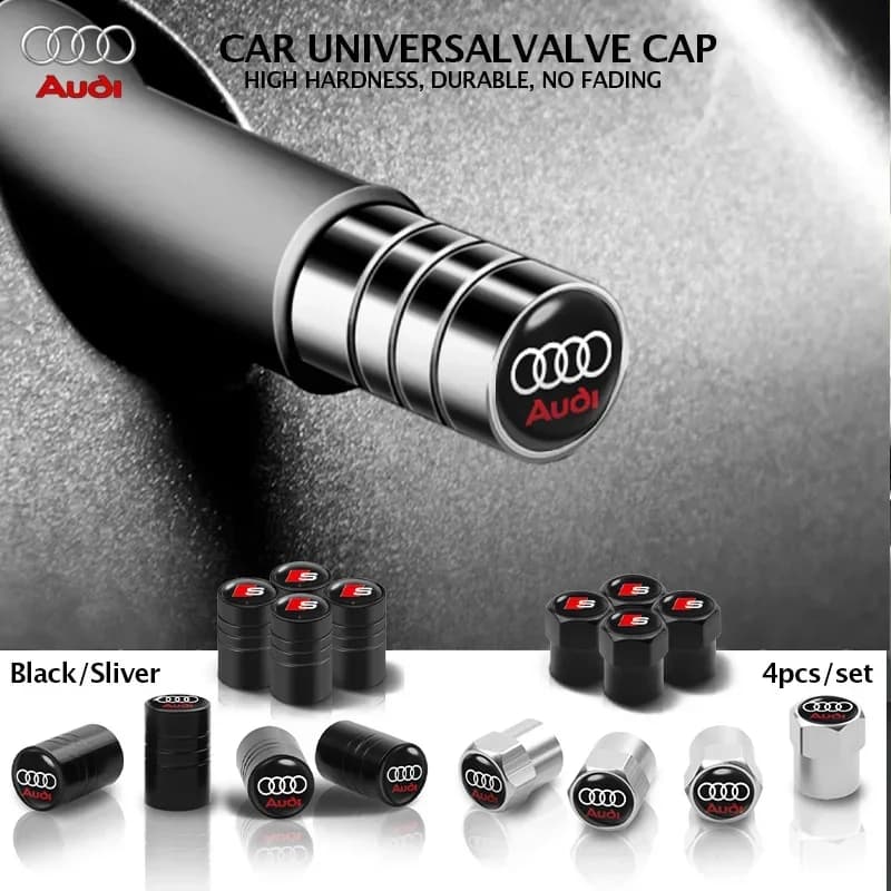 4 pieces of metal auto wheel rubber valve cap protection cover for Audi Q3 Q4 Q5 Q6 Q7 B6 B6 C6 8p B7 C5 A3 A5 A6 A7 A8 S3 S5 S6