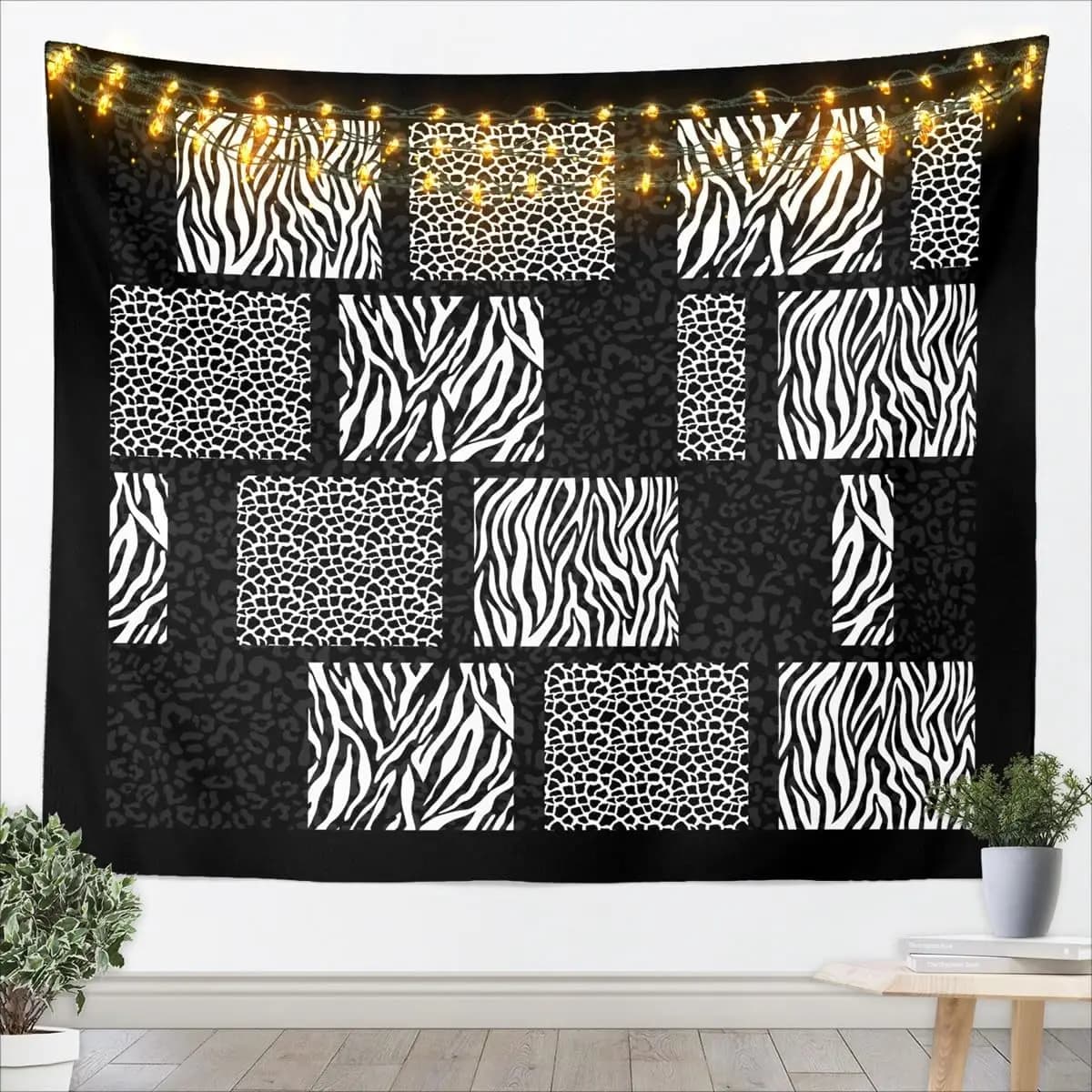 Castle Fairy Wildlife Animal Fur Print Wall Hanging Tapestry,Leopard Cheetah Zebra Skin Home Wall Blanket Tapestries 3DGeometric