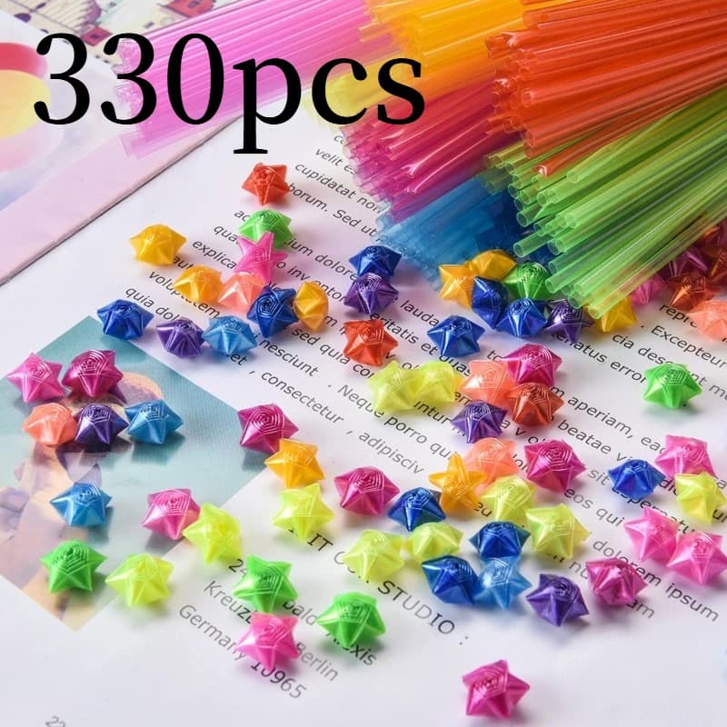 330Pcs plastic translucent style straw lucky star, wishing bottle origami star, perfect gift.