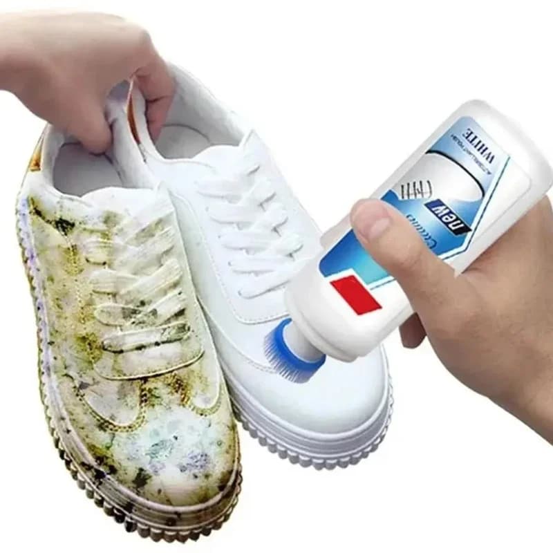 Crema sbiancante per rimuovere macchie di scarpe bianche da 100 ml, gel detergente multiuso con spazzola per scarpe da ginnastica in pelle senza acqua rin