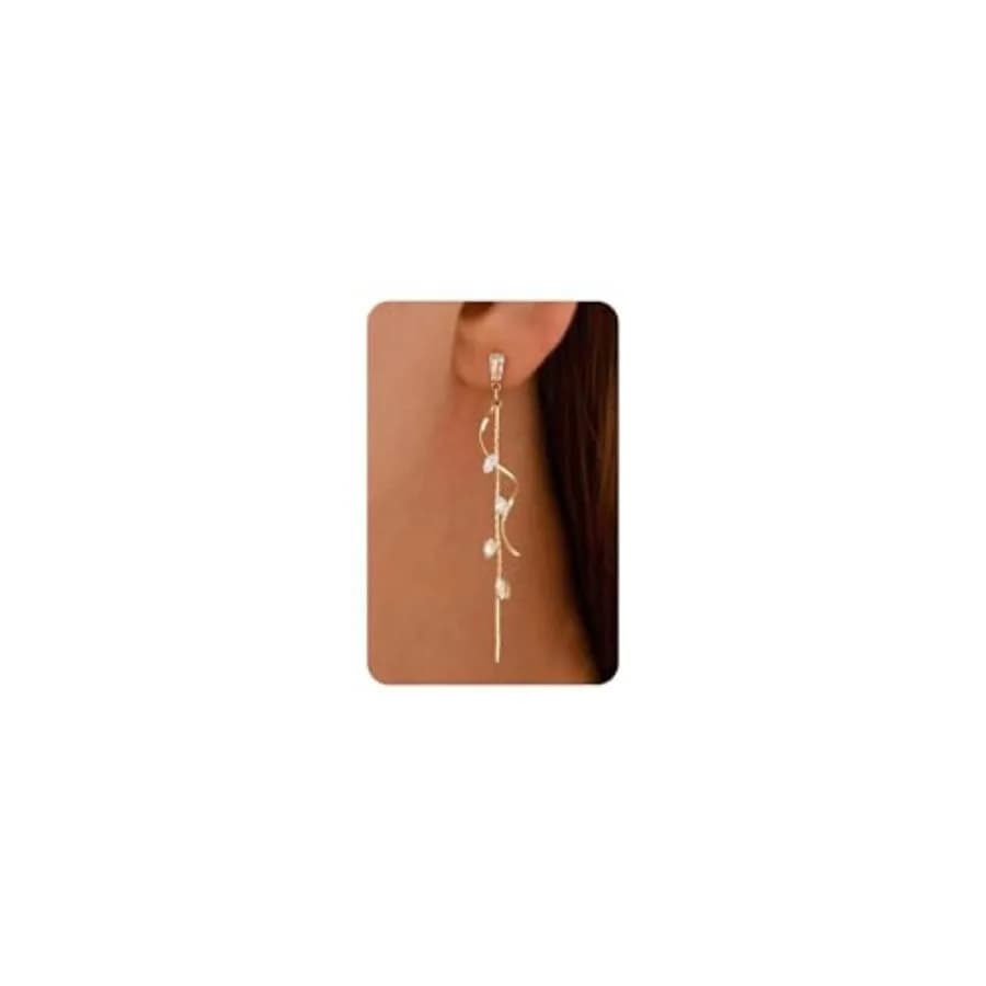 Dangle Earrings for Women - 14K/White/ Plated/ Star Chain Long Tassel Cubic Zirconia Dangle Earrings