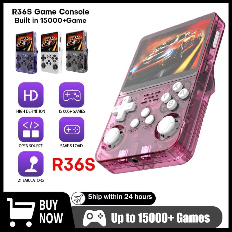 R36S Console di gioco Palmare Retro 3.5 "Consolas Rosa R36 S Lettore video tascabile portatile 64GB 128GB Sistema Arkos Gioco per bambini Ragazzo regalo