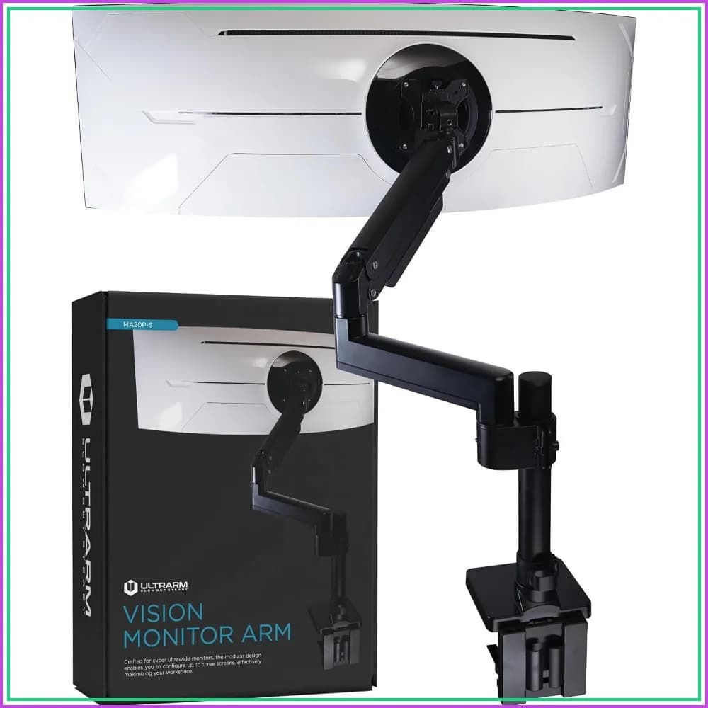 Heavy Duty Monitor Arm for Ultrawide Screens up to 57", 44 lbs, Single Desk Stand, Pneumatic Height Adjustable, Modular Extension Arms, Max VESA 100x100, Black