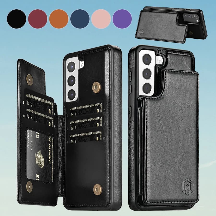Custodia in Pelle con Portafoglio Magnetico a Doppia Fibbia e Protezione RFID per Samsung Galaxy A15 A16 A17 A26 A35 A36 A53 A54 A55 A56
