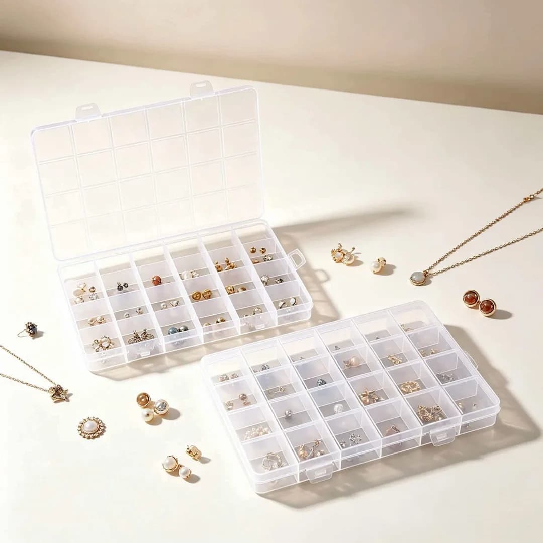 2 Pcs/Pack 24-Compartment Transparent Jewelry Box, Plastic Storage Container with Adjustable Dividers, for Jewelry, Crafts, and Beads