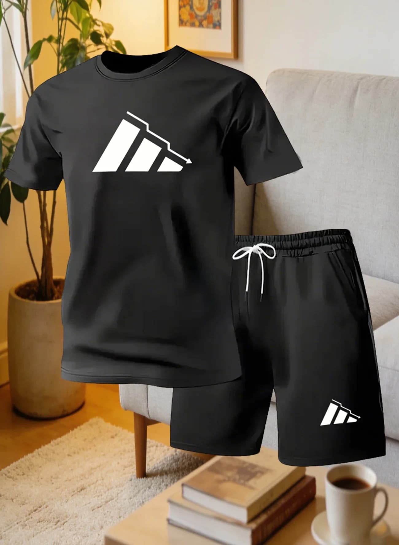 Set da 2 Pezzi per Uomo: T-shirt a Maniche Corte con Stampa Parigi e Pantaloncini, Completo Casual Comodo per Casa, Abbigliamento Sportivo Stampato