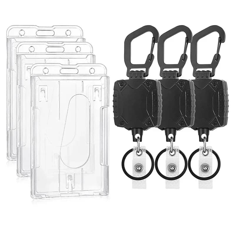 Porta carte doppio verticale trasparente Portachiavi esterno resistente nero Gancio Fibbia Porta badge identificativo Cordino Porta Credencial