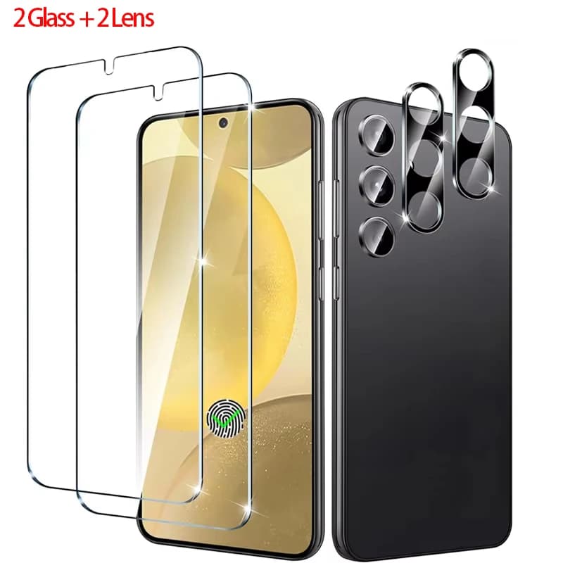 2+2 vetro temperato di scansione delle impronte digitali per Samsung S25 S26 S24 S23 S22 S21 protezione dello schermo per Galaxy S25 Ultra Camera Protector S24 FE protezione fotocamera samsung s25 ultra