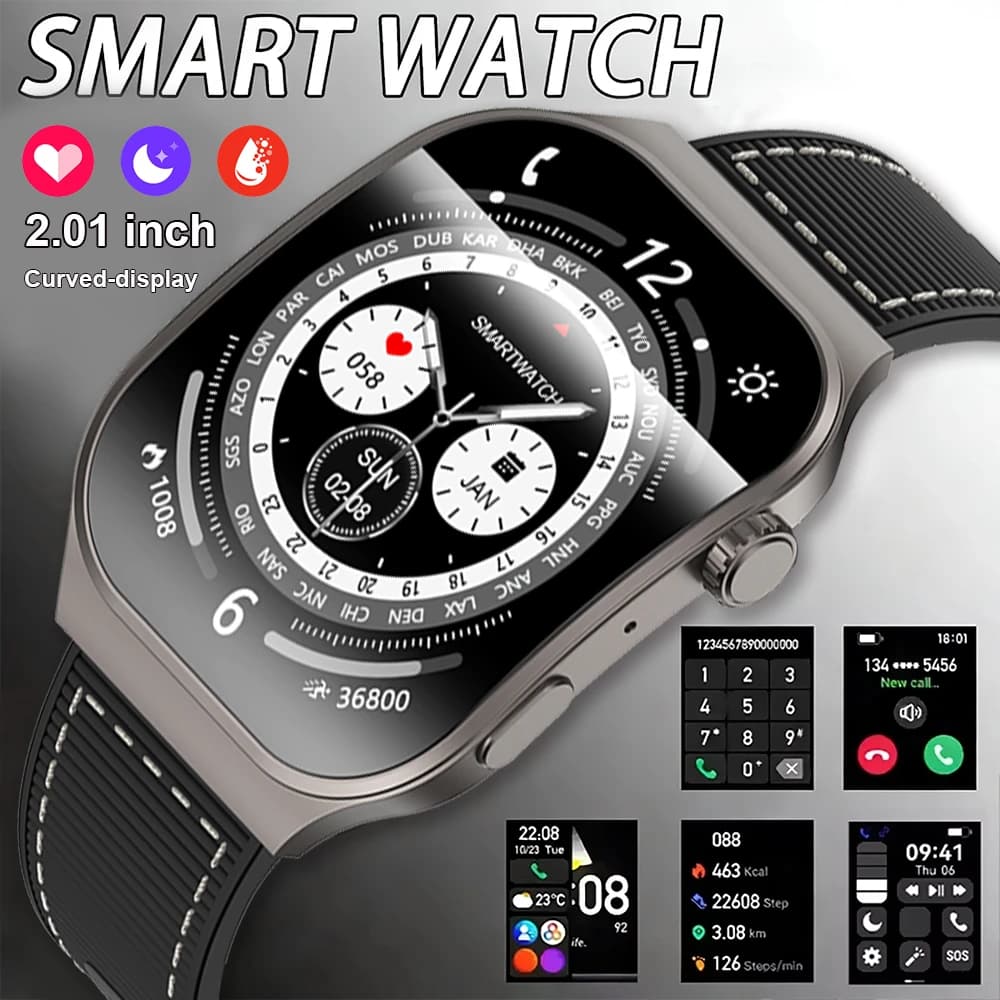 Nuovo Smartwatch 2026 con Chiamate Bluetooth per Uomo, Schermo Curvo HD da 2.01", Orologio Sportivo con Monitoraggio della Salute per Android iOS