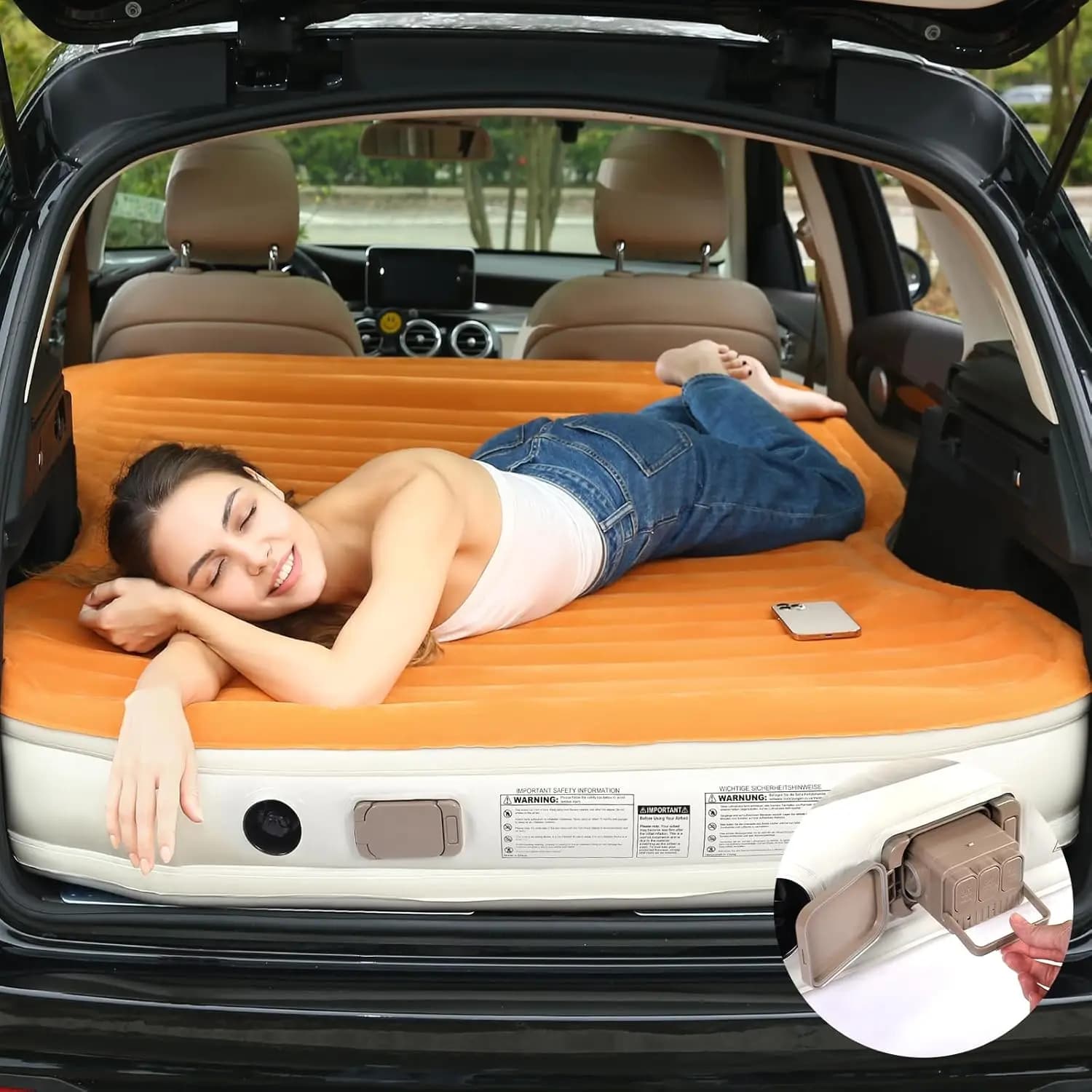 Materasso gonfiabile per SUV con pompa integrata e 2 cuscini, gonfiaggio rapido, PVC rinforzato per campeggio e viaggi