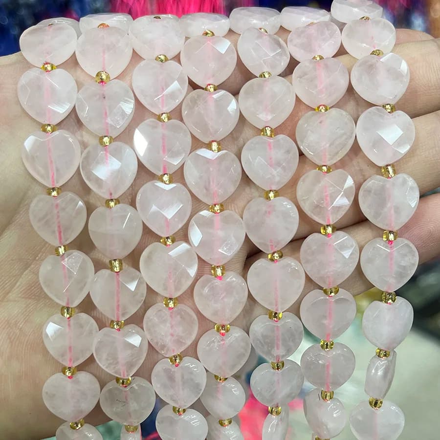 Perline a forma di cuore in cristallo rosa naturale sezione sfaccettata fatta a mano per la creazione di gioielli braccialetto collana fai da te 15''12mm