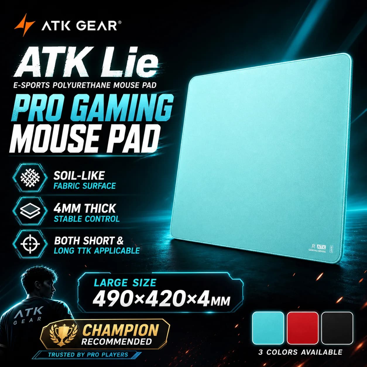 ATK Lie Gaming Mouse Pad Large 490×420mm XSOFT PU Base Neutral Balanced Surface E-sports Mousepad For FPS Game 3 Colors