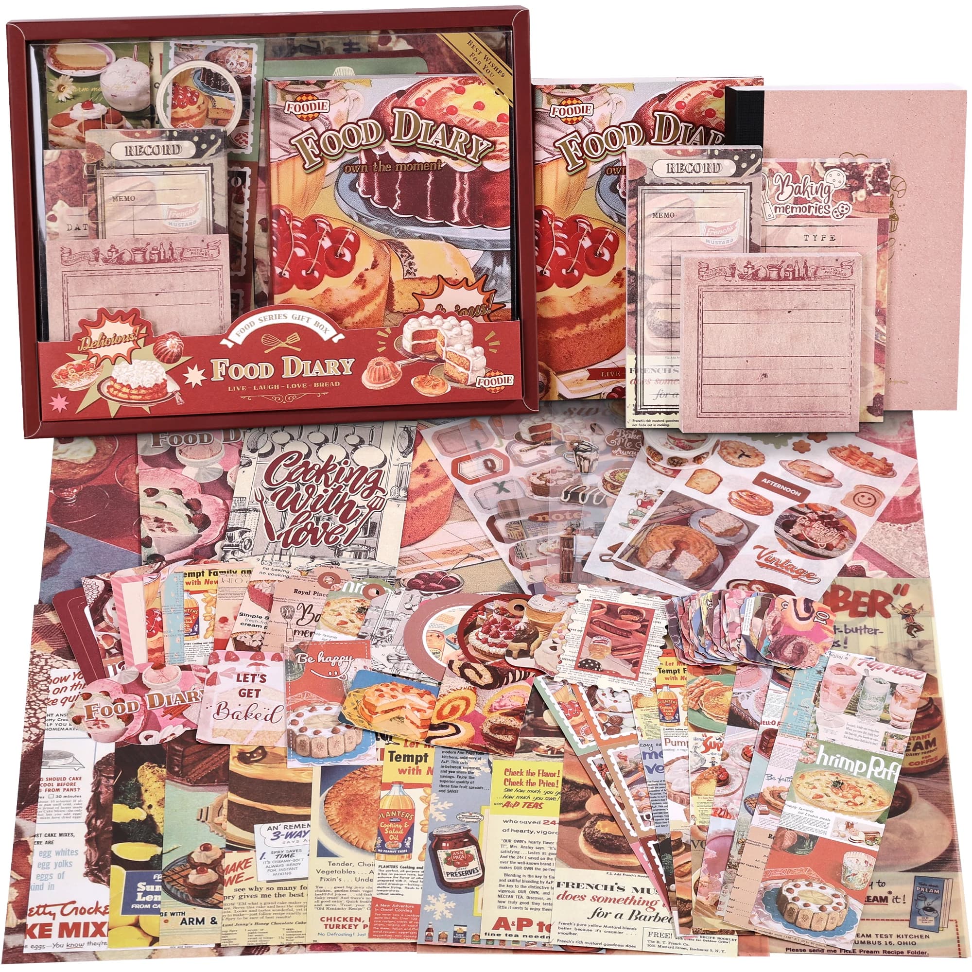Vintage Aesthetic Scrapbook Kit, Sweet Food Journaling Supplies for Bullet Junk Journal, Craft & Birthday Gift for Women