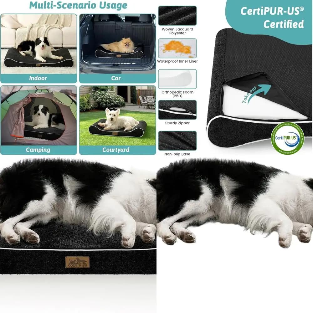 Letto ortopedico per cani di grandi dimensioni - 90 libbre, copertura rimovibile, impermeabile, antiscivolo, L (45x30x6 pollici), nero