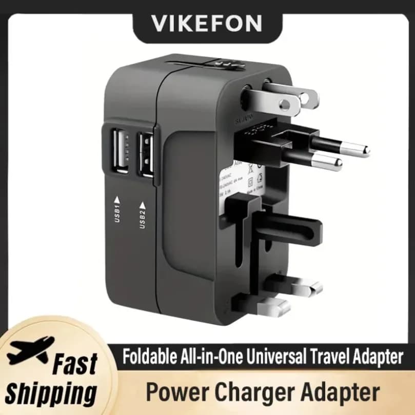 Foldable Universal Travel Power Adapter EU UK US AU Socket Converter With Dual 2.1A USB Ports All-in-One Portable Charger