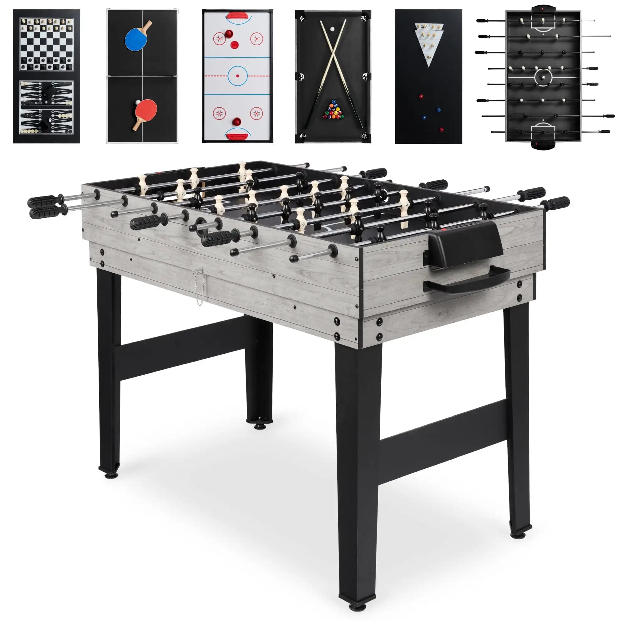 Tavolo da Gioco Multifunzione 10 in 1 con Calcio Balilla, Hockey, Biliardo, Ping Pong, Shuffleboard, Bowling e Giochi da Tavolo