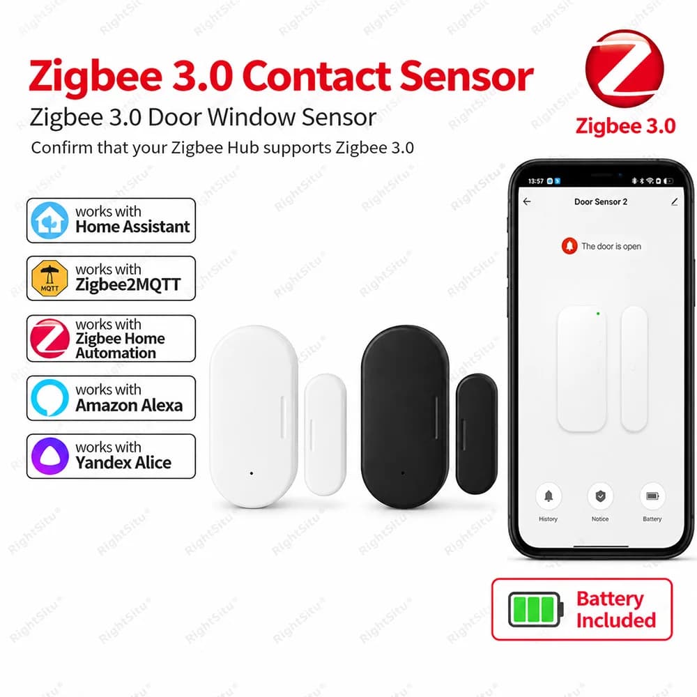 Zigbee 3.0 Door Window Sensor Contact Sensor Zigbee Hub Required Works With SmartLife Home Assistant Zigbee2MQTT ZHA Alexa