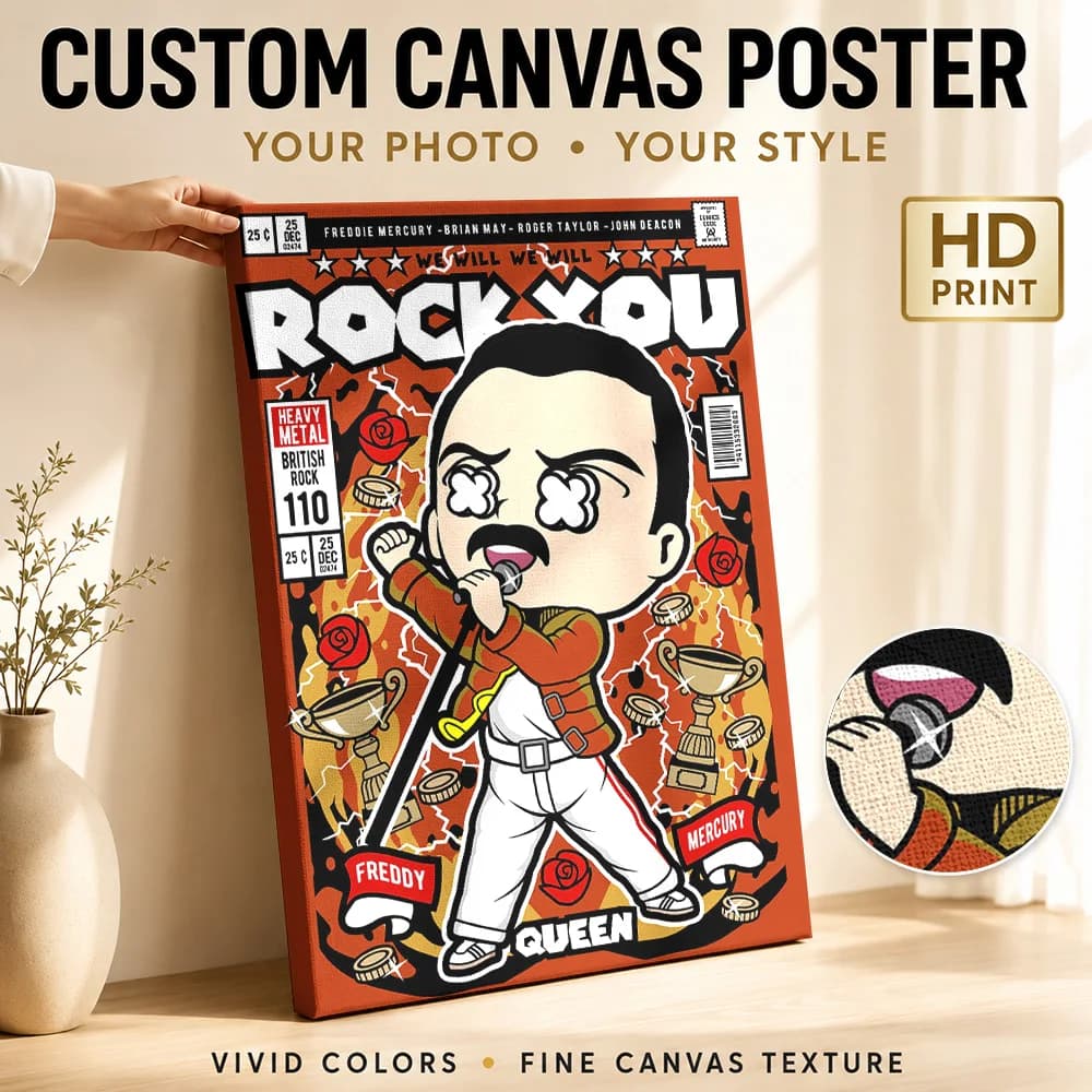 Freddie Mercury Pop Cultur Framed Canvas Poster Custom Photo Retro Music Wall Paintings Decoration for Bar Gift for Collectors