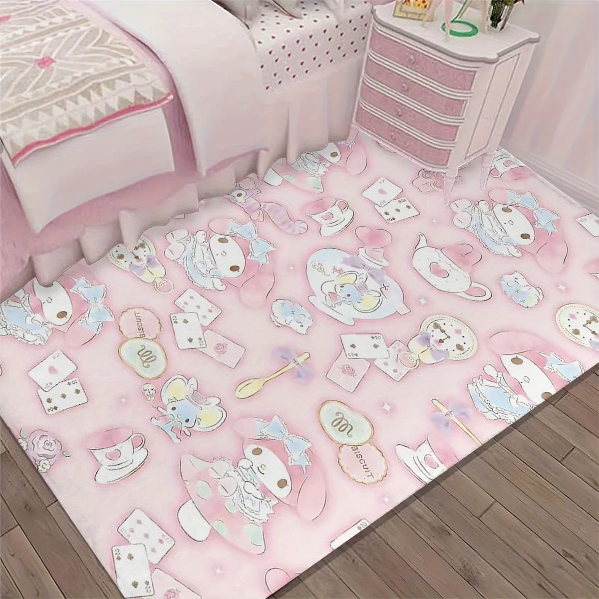 Tappeto Lavabile in Flanella Sanrio, Regalo di Natale, Tappetino Antiscivolo Hello Kitty Kuluomi, Adatto per Camera da Letto