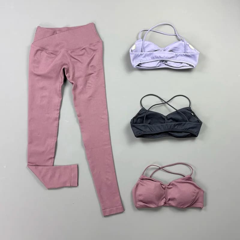 2Pcs Women Sports Set Seamless Yoga Bra Cross Waist Quick Dry High Stretch Hip Lift Leggings Gym Training Fitness Workout Suit