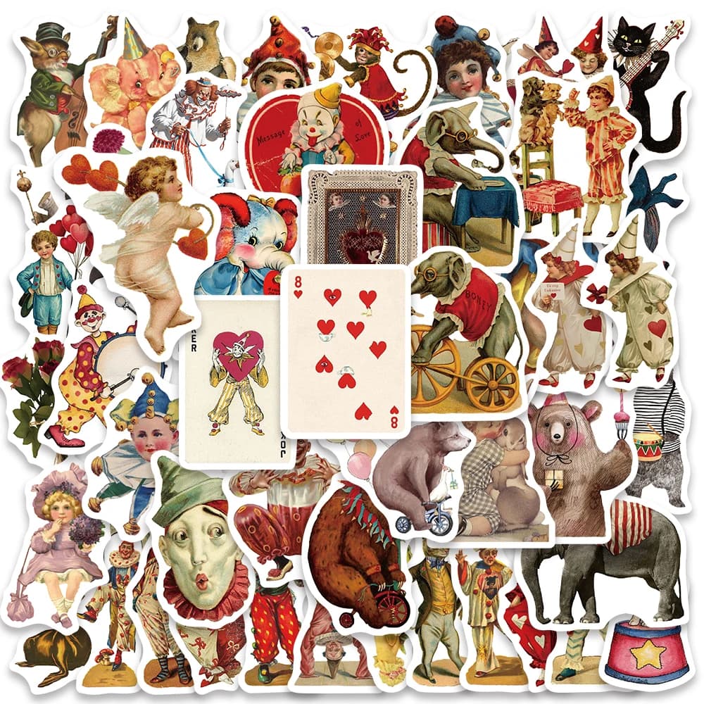 50PCS Vintage Circus Acrobatic Troupe Cartoon Stickers decalcomanie telefono Laptop chitarra bottiglia bagaglio libro bambini regalo Sticker