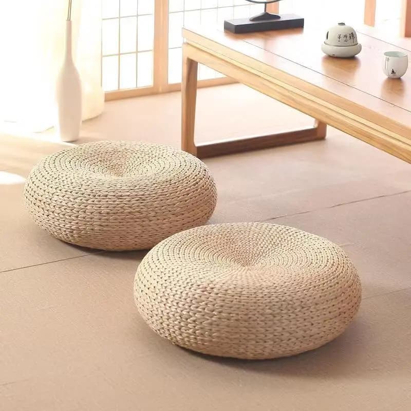 Cuscino da pavimento fatto a mano in paglia naturale, tappetino tatami, cuscino per meditazione e yoga, arredamento per la casa, cuscino boho per pavimento, ecologico