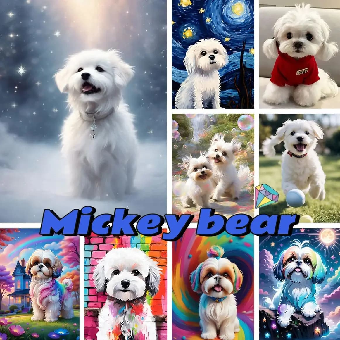 Kit di pittura diamante 5D AB per cani maltesi Immagine di cane da compagnia carino Fai da te Diamante Ricamo Punto croce Animale Decorazione della parete di casa Regalo a mano