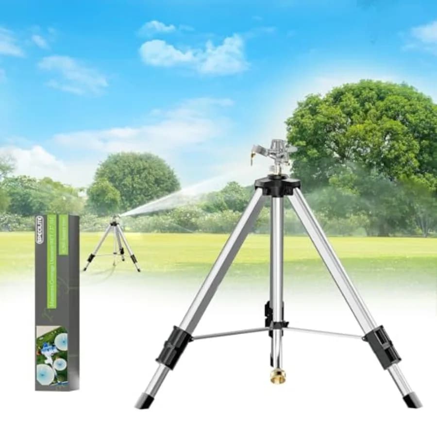 Irrigatore a Impatto in Ottone su Base a Treppiede da 50 Pollici, Irrigatore Pulsante Telescopico in Metallo Resistente a 360 Gradi per Grandi Aree