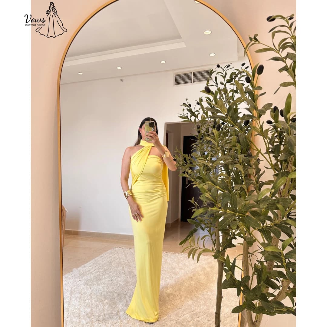 Vows Giallo Abiti da ballo eleganti 2025 Abito da sera di lusso 2025 Gonna a coda di pesce Custom Made Off-spalla Robe De Cocktail Femme