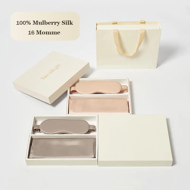 100% Mulberry Silk Sleep Mask and Pillow Towel Gift Set, with Gift Box, Travel Silk Set Hair Skin Light-blocking Sleep Eyeshade