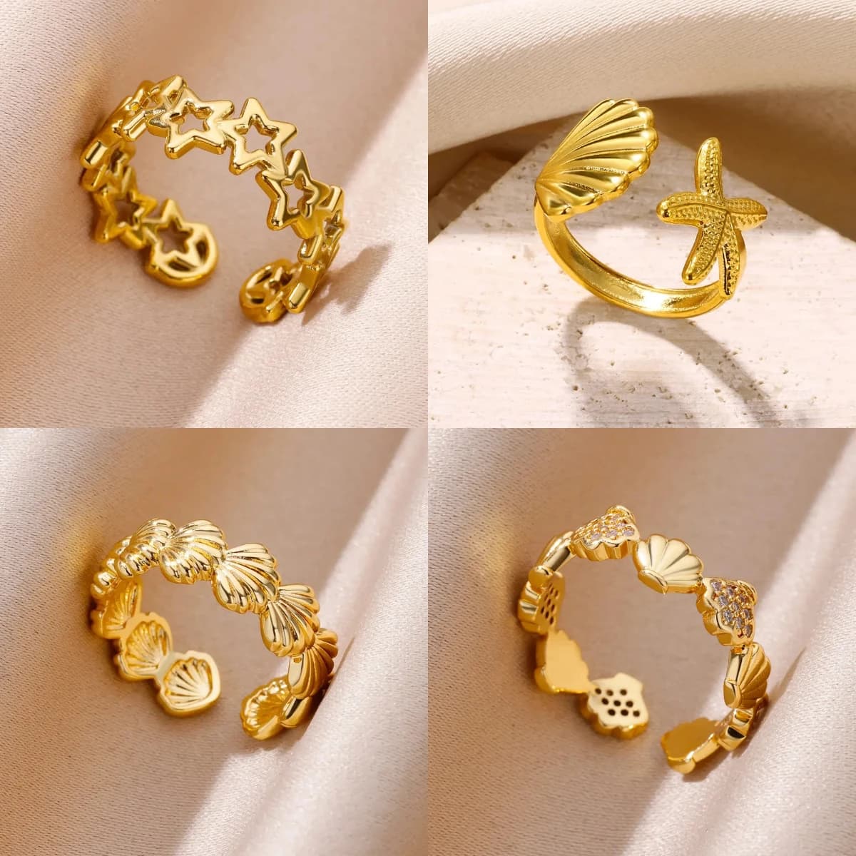 Zircone Shell Star Rings For Women anello nuziale placcato oro regolabile in acciaio inossidabile Statement accessori per gioielli regalo 2024