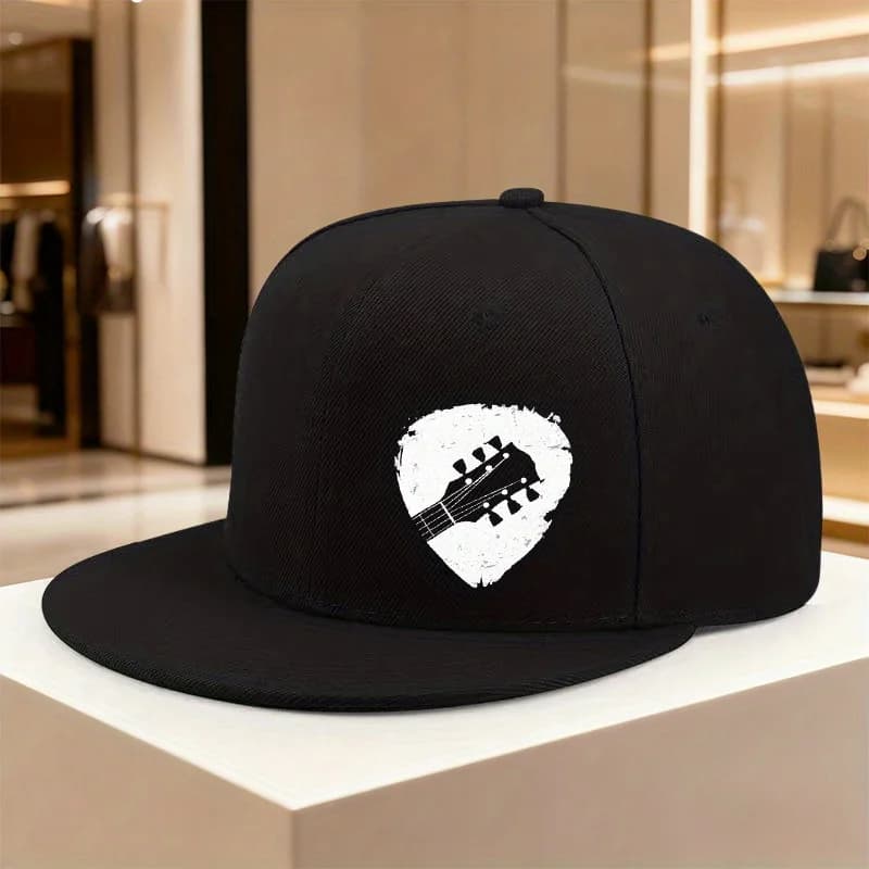 Cappellino da Baseball Regolabile in Poliestere con Stampa Chitarra e Pick, Stile Hip Hop, per Uomo e Donna