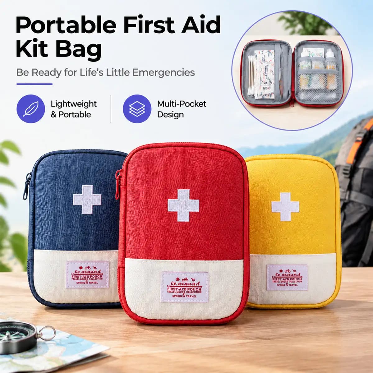 1PC Portable First Aid Kit Bag Lightweight Emergency Pouch with Multiple Pockets for Travel Outdoor and Home Medicine Storage