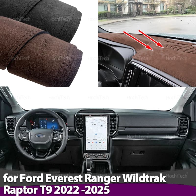 Dashmat Suede Dashboard Cover Black Instrument Panel Solar Pad Protection for Ford Everest Ranger Wildtrak Raptor T9 2022-2025