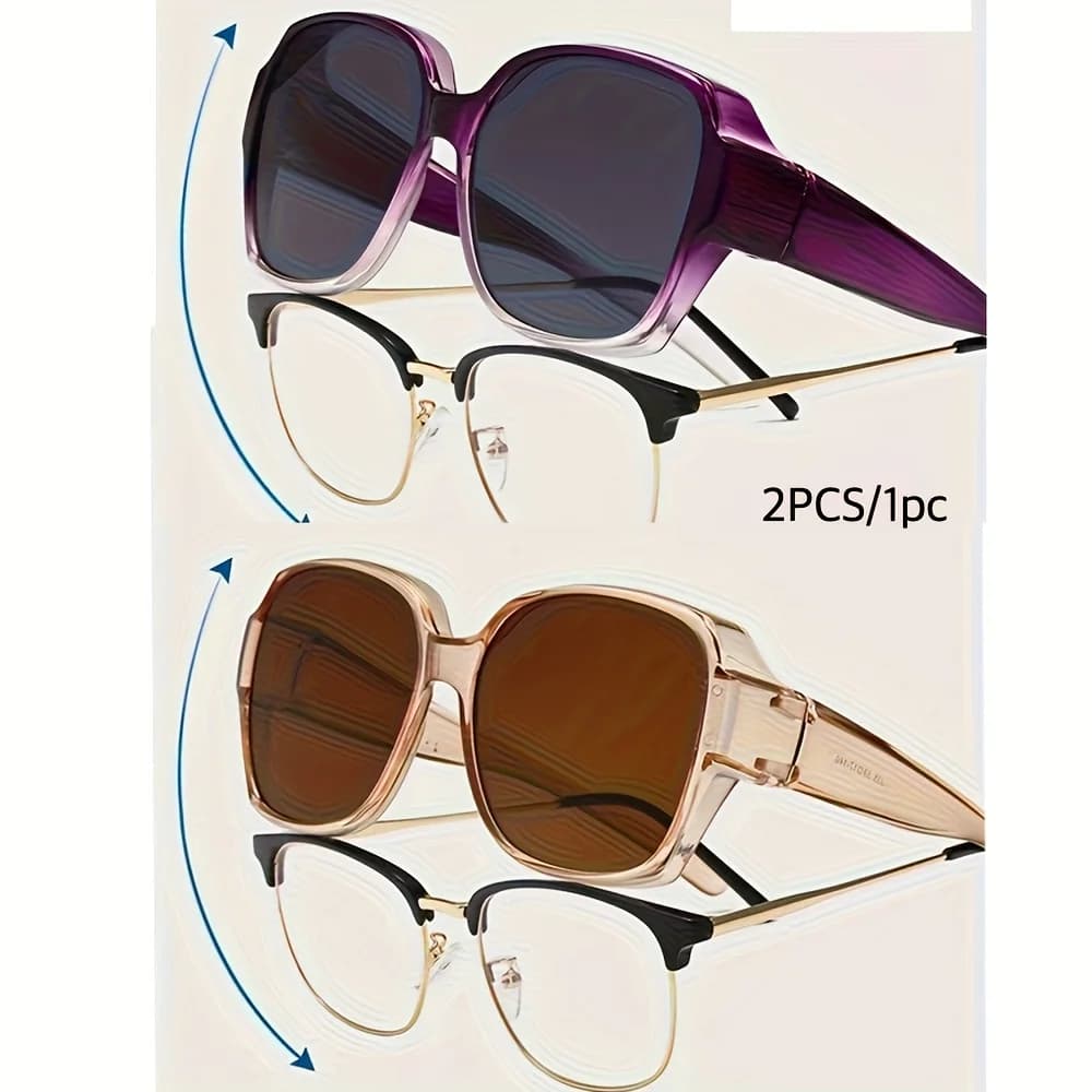 2pcs/1pc Over Sun Shades for, And Fishing - Wrap Around Fit Over Fashion Glasses for Women Men, Come with Glasses, Cleaning Cloth & Storage Pouch