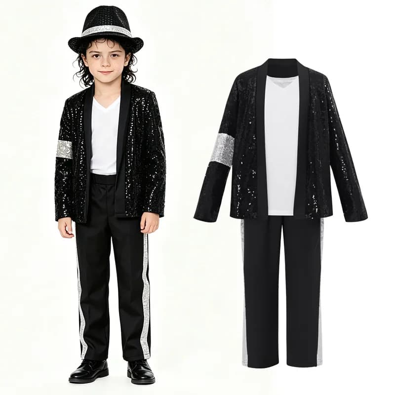 Pop Michael Jackson Teen Cosplay Costume Dance Suit Dance Disco Halloween Clothing Glitter Performance Disguise Stage Outfits