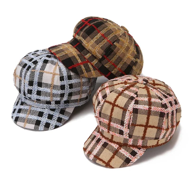 Retro Women's Plaid Berets Hats Fashionable Retro Sun Protection Newsboy Caps for Outdoor Travel