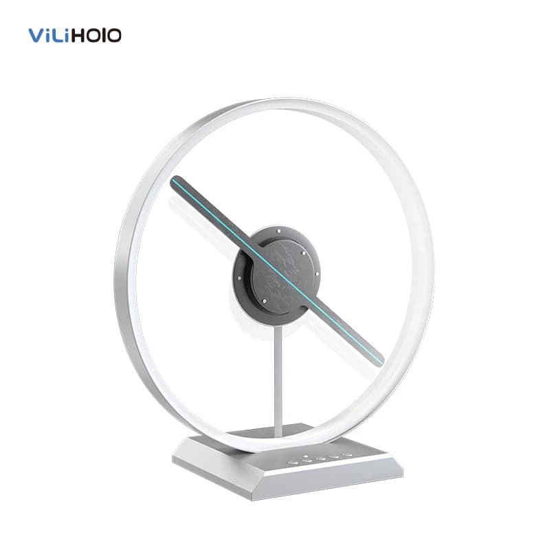 Proiettore con ventola ologramma 3D WL-30 Proiettore con ventola olografica da tavolo con suono Mini attrezzatura da scrivania con ologramma portatile Piccola ventola LED 3D