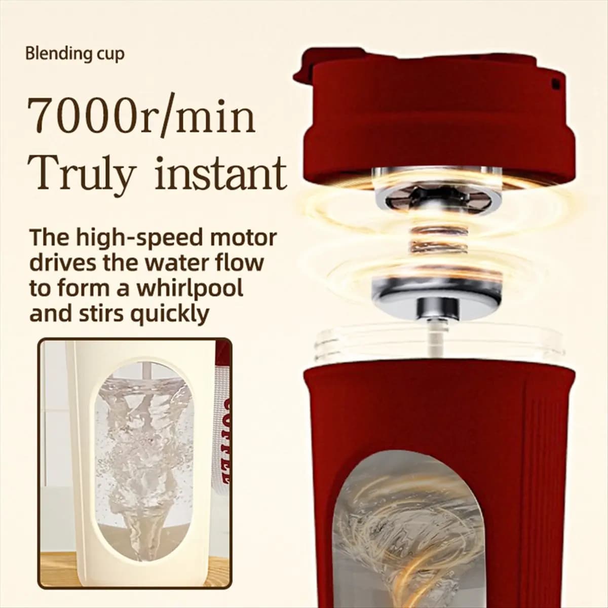 [Vend for]Self Stirring Coffee Mug 450ML Self Mixing Glass Mug with Wooden Handle for Coffee Milk Protein Powder White