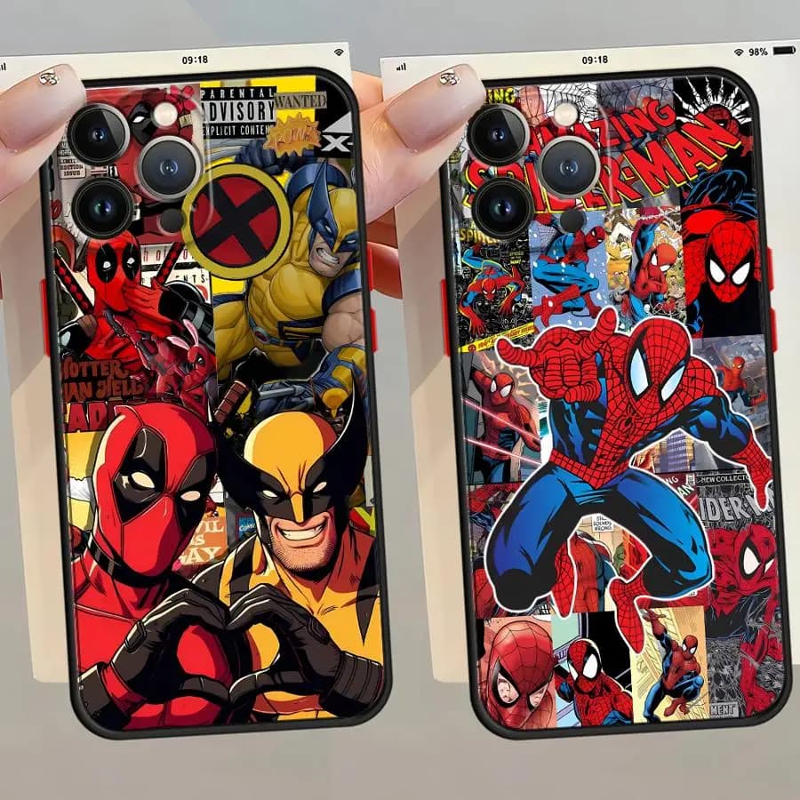 Marvel Spiderman Deadpool Bordo Nero Custodia Shell per iPhone XR 16 Pro 16e 14 11 Pro Max 12 Mini 13 Pro XS X 15 Pro Max 6s 7 8 SE