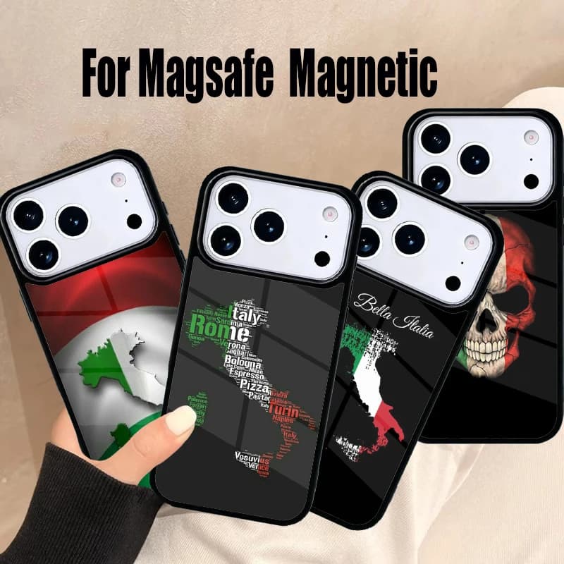 Custodia per telefono con bandiera nazionale italiana per iPhone 17 Air 16e 15 14 13 12 11 Pro Max Plus, cover magnetica wireless Magsafe