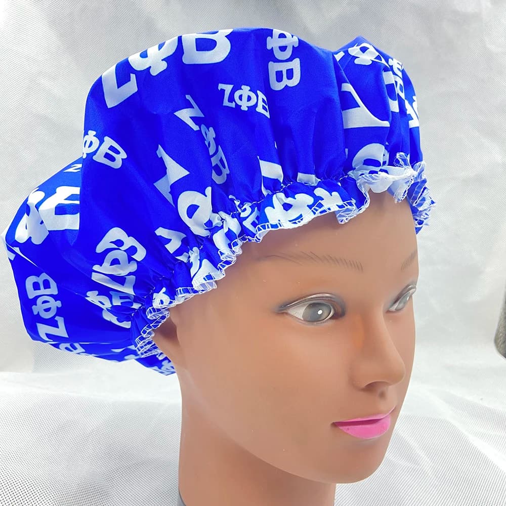 2 pezzi di cappuccio da doccia blu con lettere greche Zeta Phi Beta