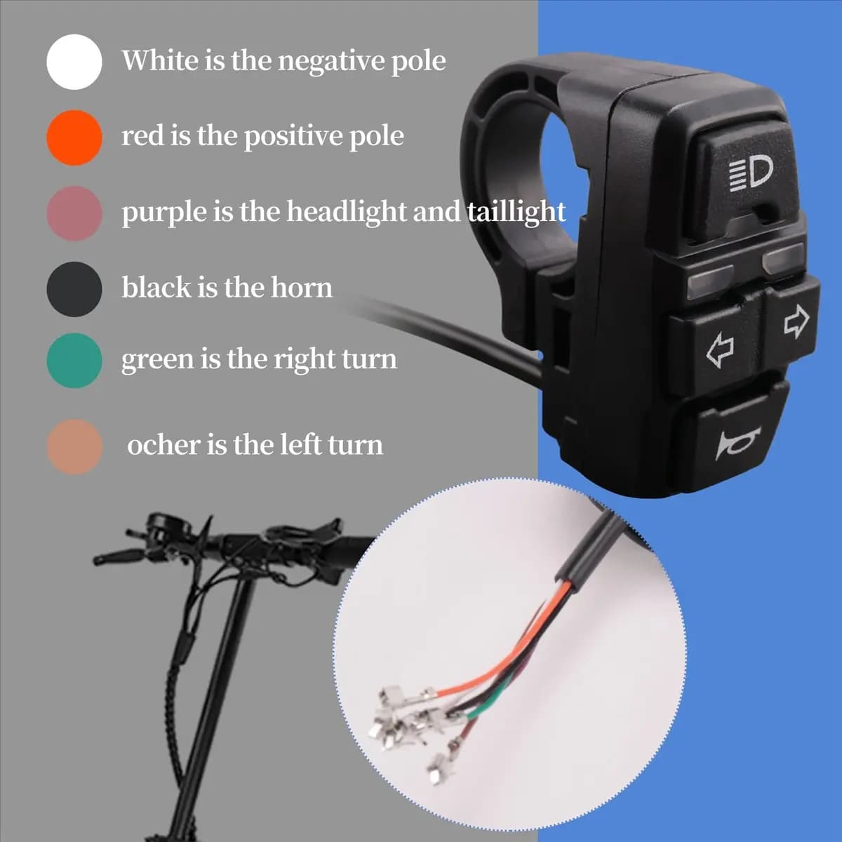 Switch Light+Clacson and X07A Direction Indicators for E-bike, Scooter, Electric Bicycles, Intelligent Mountain Bike Accessories Fai-da-Te, 36V