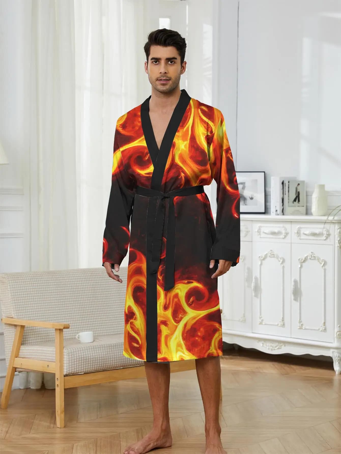 1 Pezzo Vestaglia da Uomo Primavera/Estate 2026, Vestaglia da Bagno Lunga con Stampa 3D, Vestaglia da Notte, Vestaglia da Doccia in Poliestere con Grafica