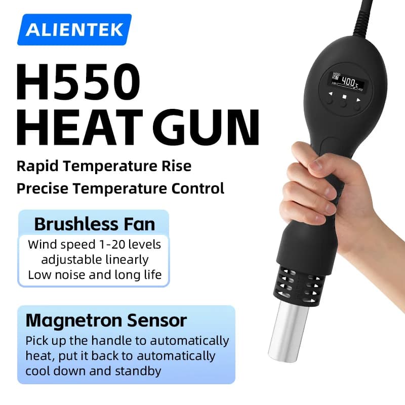 ALIENTEK H550 Pistola ad Aria Calda Pistola di Calore Palmare Regolabile 550W Elettrico Digitale Temperatura di Riscaldamento Veloce Stazione di Saldatura Strumento