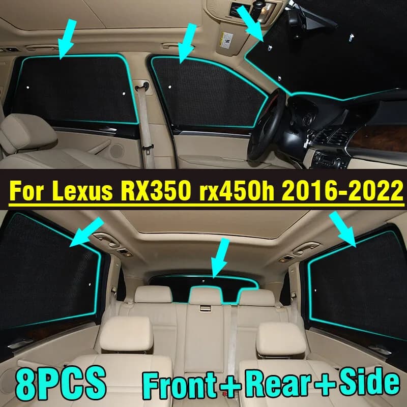 8X Parabrezza per lunotto posteriore laterale anteriore Parasole per privacy per Lexus RX350 2016-2022